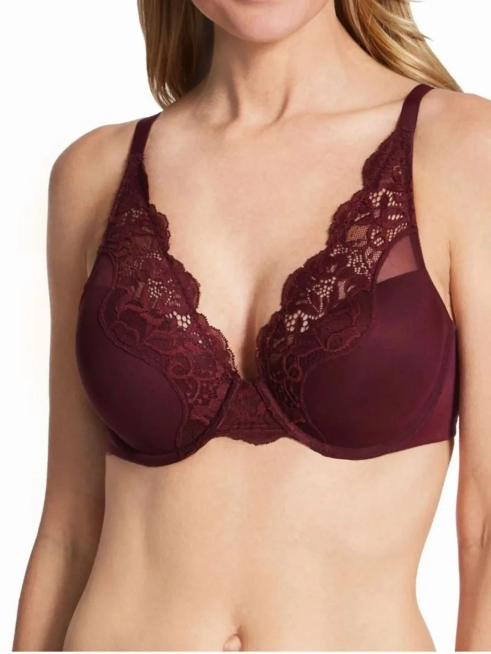 Bali One Smooth U Comfort Stretch Lace Underwire Bra– Night Fire Red -NWT